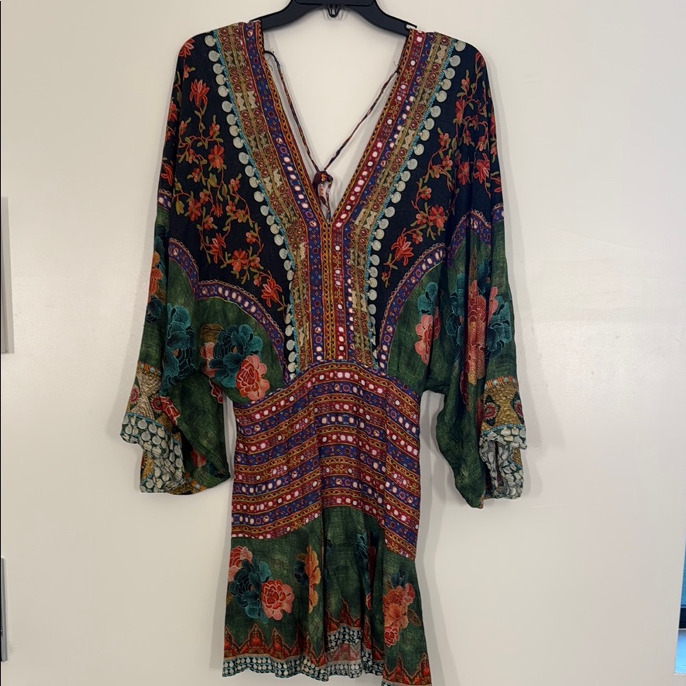 FARM Rio Red and Blue Bell Sleeve Sundress - Picture 2 of 10